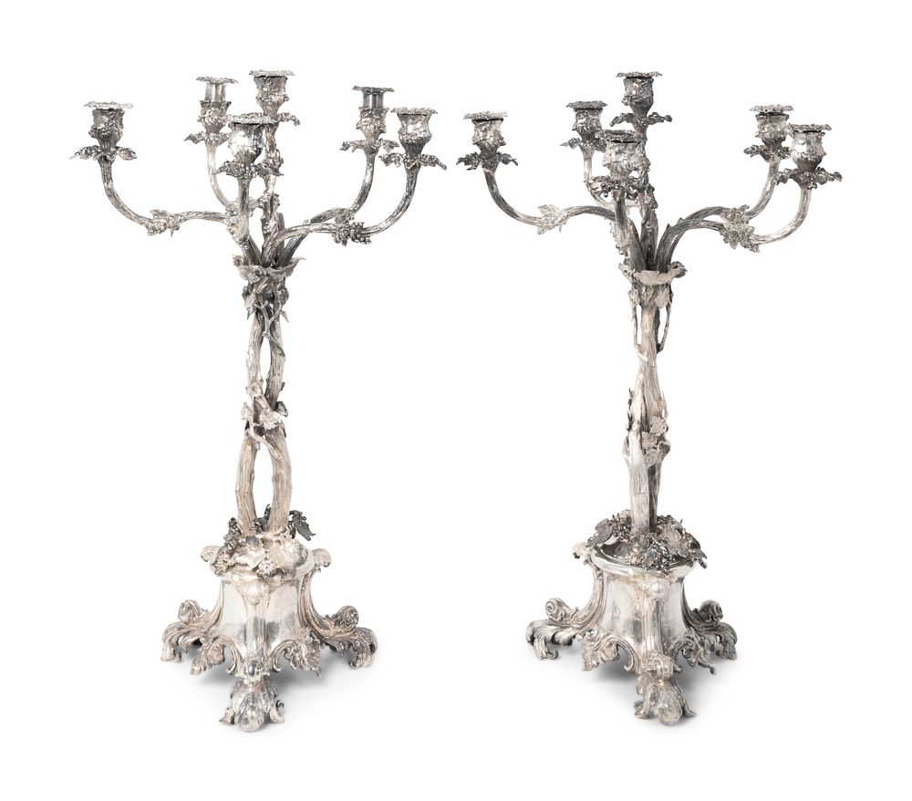 Appraisal: A Pair of Victorian Silverplate Five-Light Candelabra Height x width