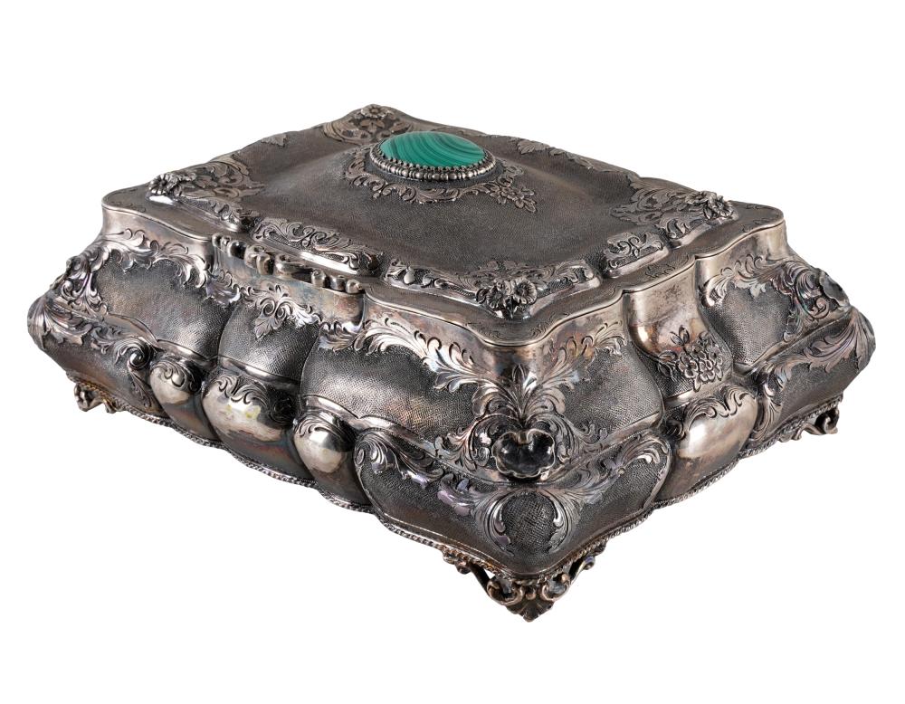 Appraisal: CONTINENTAL SILVER TABLE BOXprobably Italian partially obliterated maker's mark further