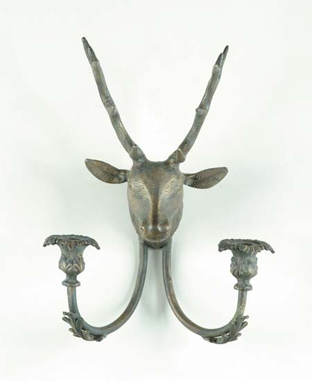 Appraisal: SET OF FOUR BRONZE STAG WALL SCONCES Late th Century