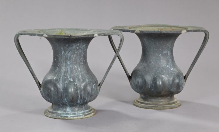 Appraisal: Pair of Art Deco-Style Patinated Bronze Two-Handled Urns mid- th