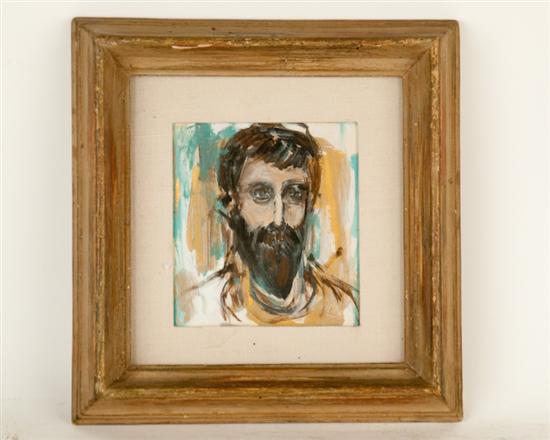 Appraisal: Artist Unknown Portrait of Christ Tempera paint on paper unsigned