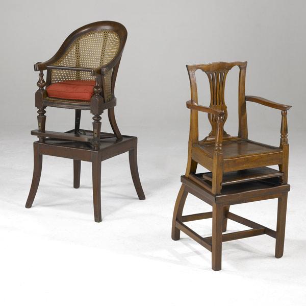 Appraisal: TWO ENGLISH HIGHCHAIRS One with caned seat and back the