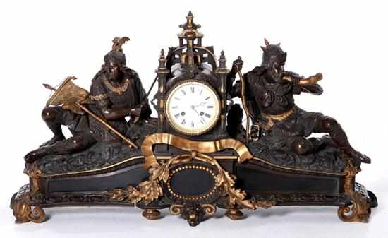 Appraisal: Napoleon III ormolu-mounted bronze figural clock by Miroy Fres circa