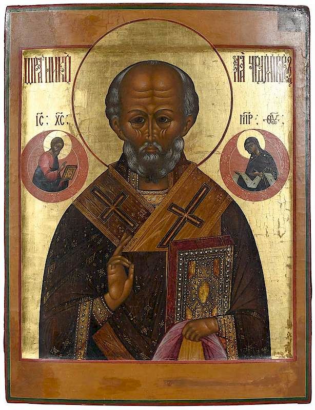 Appraisal: Russian Icon th century Saint Nicholas circa gilding and oil