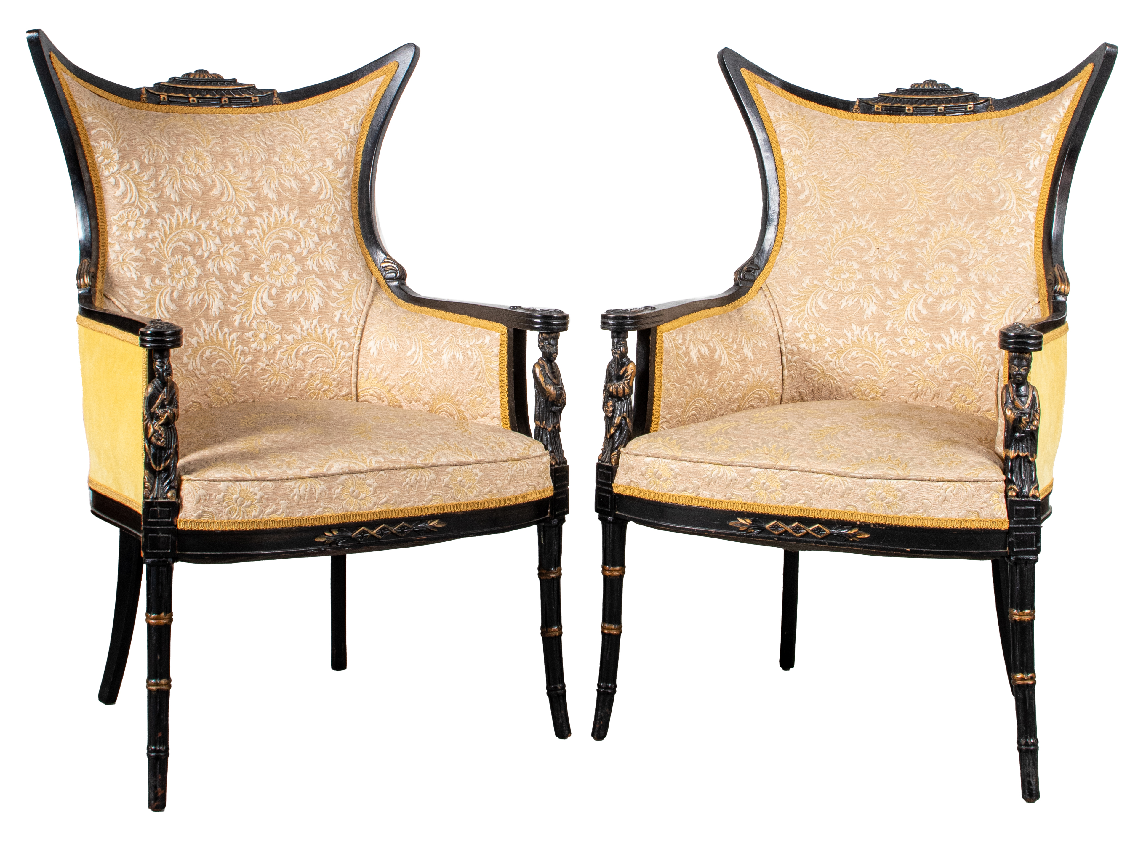 Appraisal: MODERN CHINOISERIE ARMCHAIRS PR Modern chinoiserie pair of armchairs in