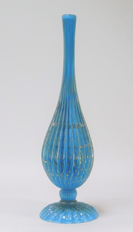 Appraisal: Italian Venetian Murano Aventurine Glass Vase Italy th Century Ribbed