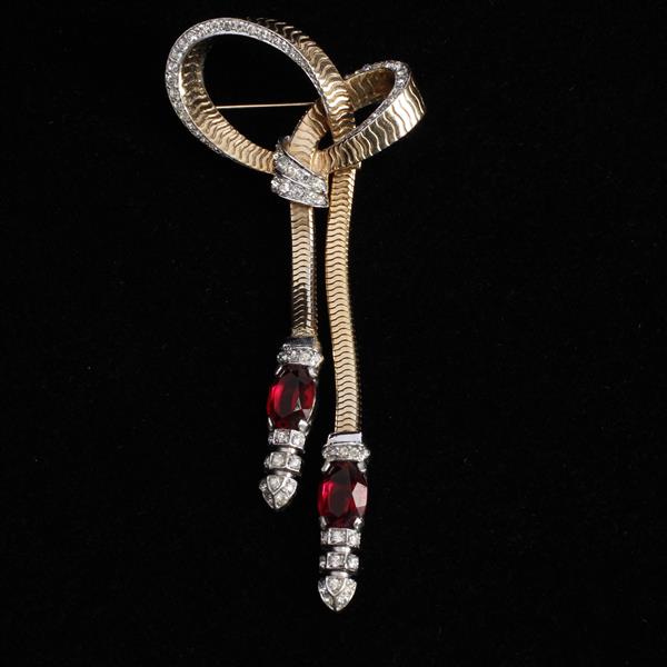 Appraisal: Marcel Boucher Rope Lariat Brooch Pin with Ruby Red Crystal