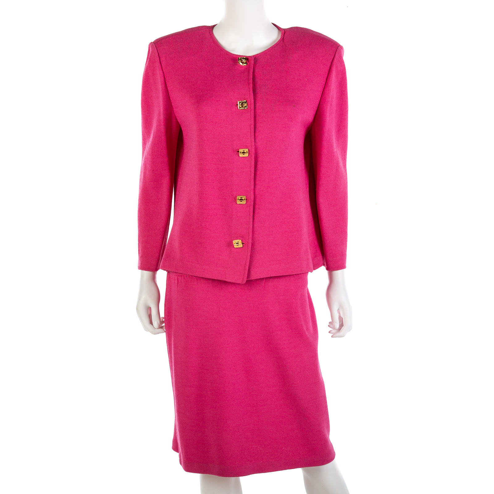 Appraisal: ST JOHN PINK KNITTED SUIT jacket size skirt size