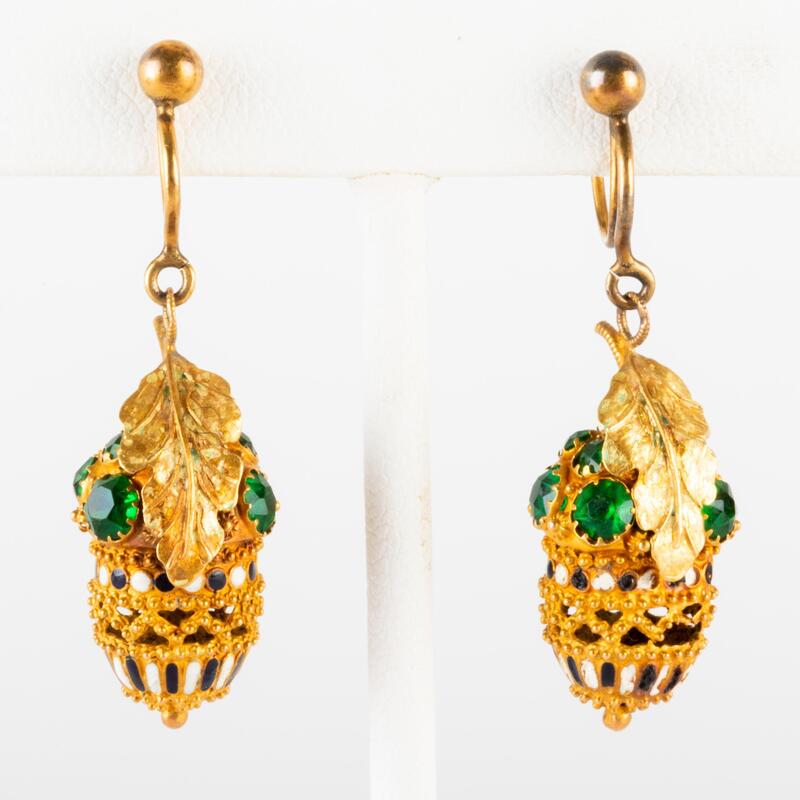 Appraisal: Pair of Gold and Enamel Acorn Earrings Unmarked in Condition