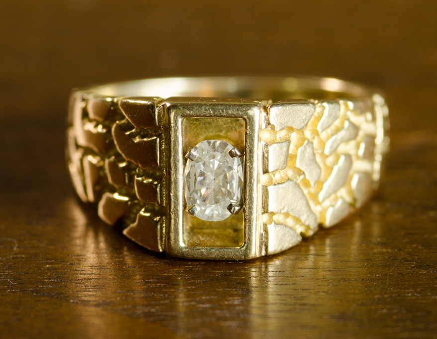 Appraisal: MAN'S GOLD NUGGET DIAMOND RING The k yellow gold ring