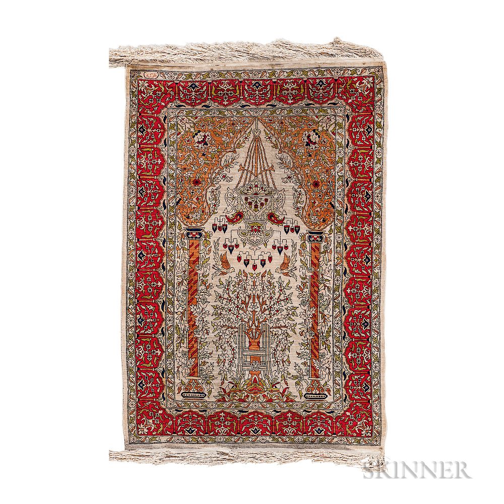 Appraisal: Silk Hereke Rug Silk Hereke Rug Turkey c with small