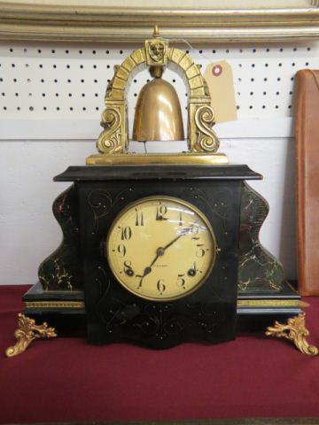 Appraisal: Gilbert Victorian Mantle Clockwith bell above faux marblized black case