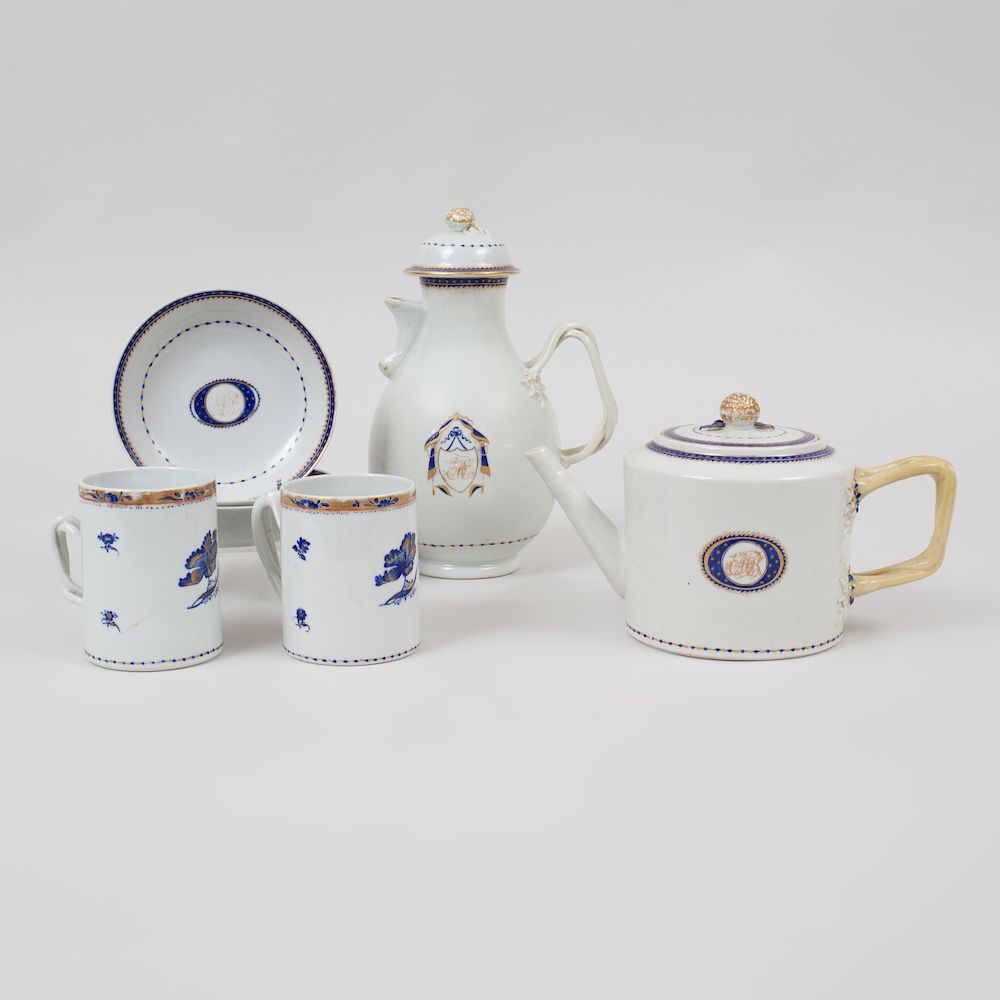 Appraisal: Group of Chinese Export Porcelain Gilt and Cobalt Decorated Monogrammed