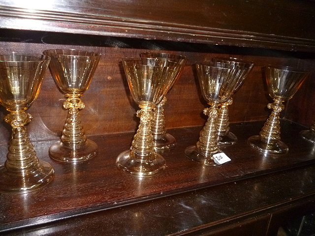 Appraisal: A SET OF SIX ART DECO AMBRE LUSTRE HOCK GLASSES