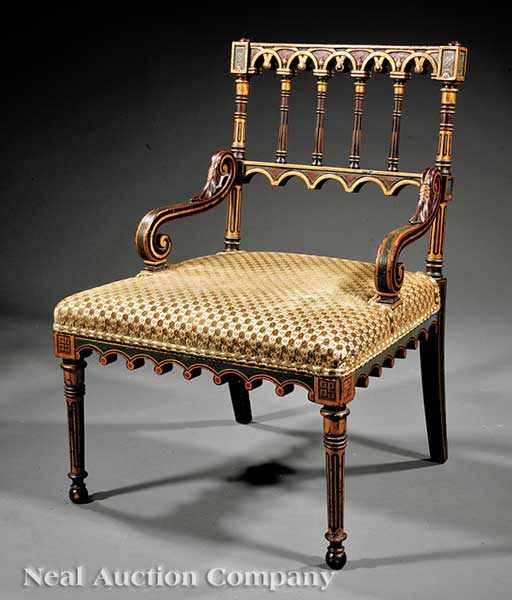 Appraisal: A Rare American Aesthetic Polychrome and Gilt-Decorated Parlour Chair in