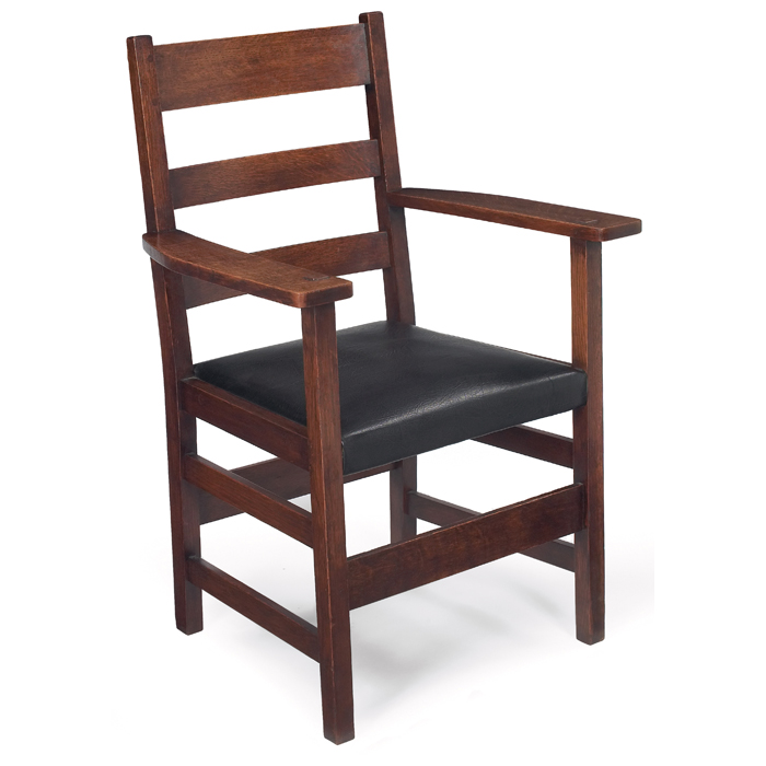 Appraisal: L JG Stickley armchair three horizontal slats at back over