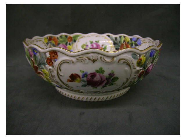 Appraisal: Floral motif marked Dresden porcelain bowl with lattice sides and