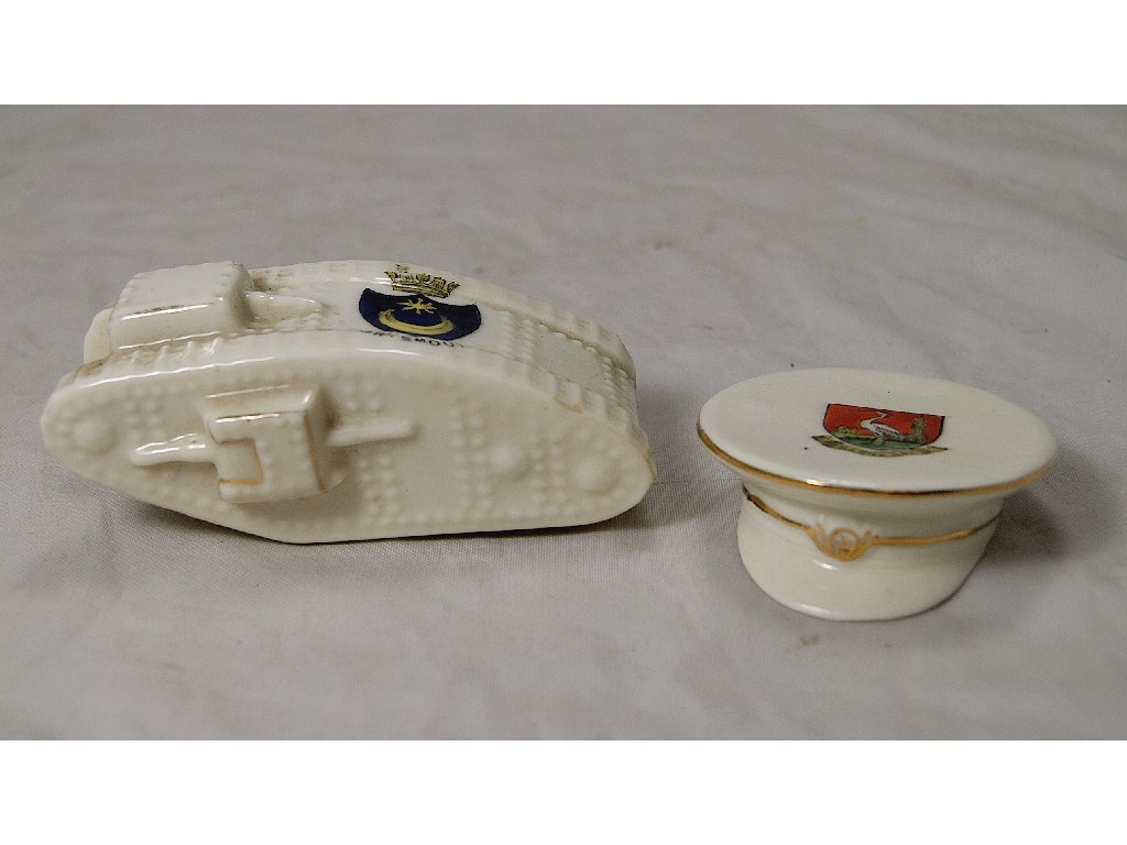 Appraisal: A porcelain crested ware 'Portsmouth' WW I tank Reg No