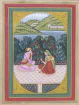 Appraisal: Bundi School Style Painting Man and Woman Sitting Gouache and