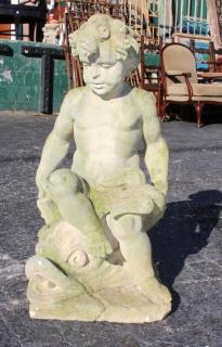 Appraisal: Italian cut Vicenza stone cherub and mythological dolphin statue fountain