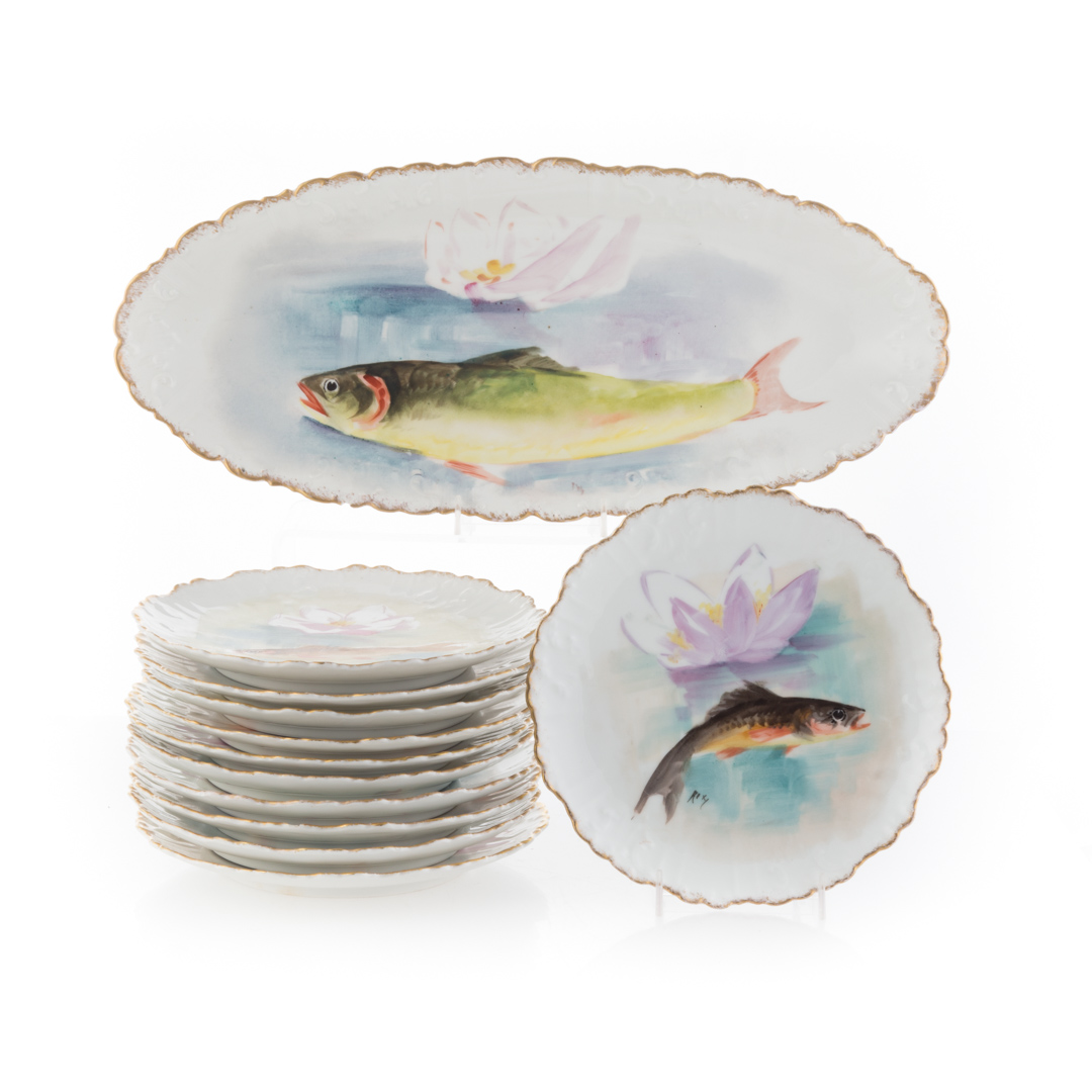 Appraisal: Limoges porcelain fish set late th century pieces including oval