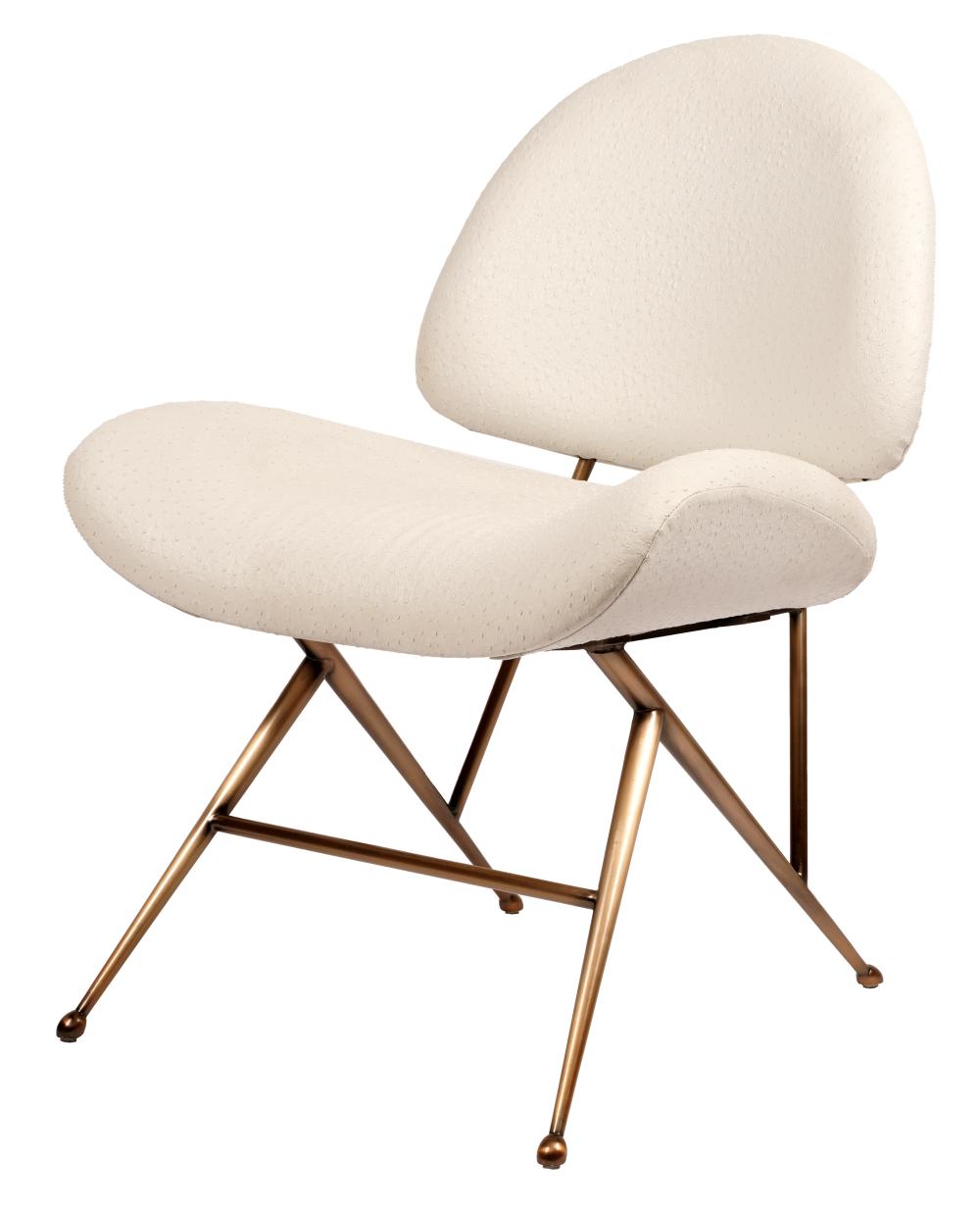 Appraisal: MODERNIST WHITE LEATHER CHAIRunsigned on a metal base with copper-colored