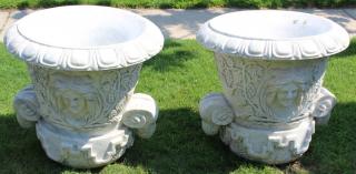 Appraisal: Large and Impressive Pair of Carved Marble Urns Great quality