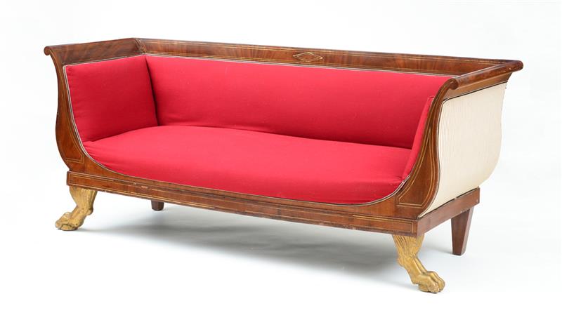 Appraisal: CONTINENTAL BRASS INLAID MAHOGANY SETTEE POSSIBLY ITALIAN The frame inlaid