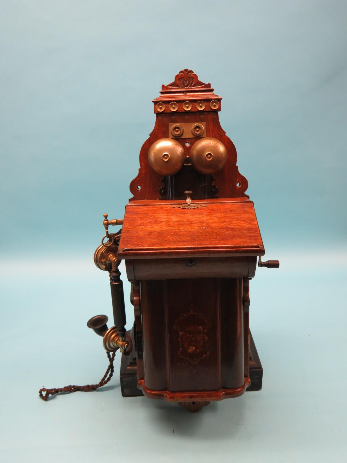 Appraisal: A rare telephone intercom hand-set Ericsson Co Stockholm walnut case-work