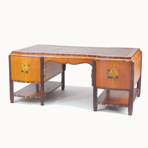 Appraisal: RENE CREVEL KRIEGER Paris Mahogany partner's desk with brown leather