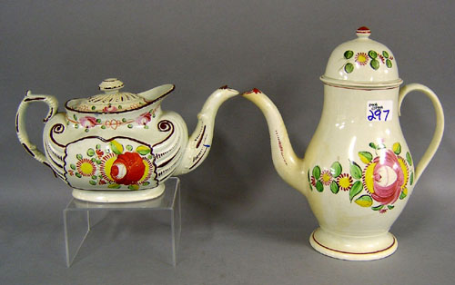 Appraisal: Pearlware teapot and coffeepot th c h and h