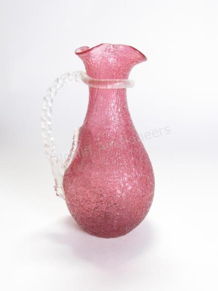 Appraisal: Cranberry Overshot Glass Pitcher with Ice Bladder beautiful art glass