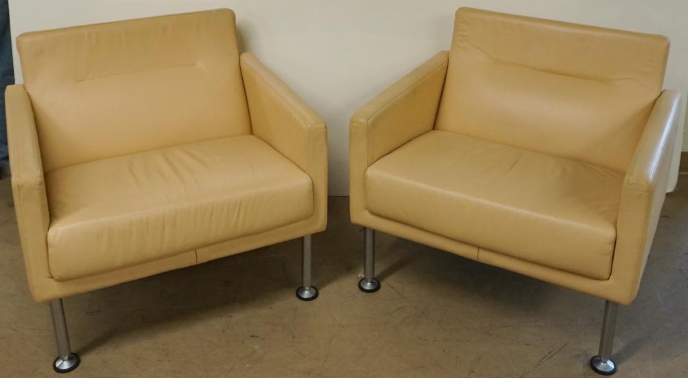 Appraisal: Pair Modernist Tan Leather Club Chairs