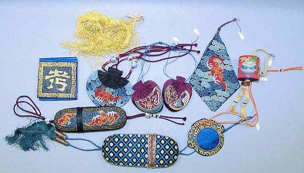 Appraisal: A group of embroidered cloth accessories Including eye glass cases