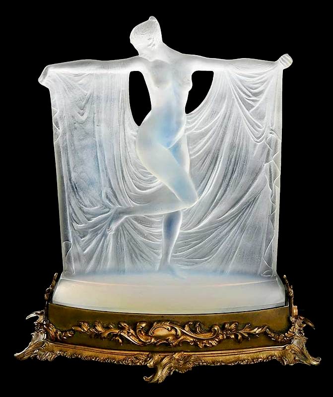 Appraisal: R Lalique Suzanne Opalescent Glass Figure with cast metal illuminated