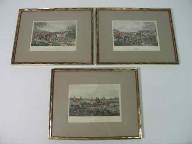 Appraisal: Three hand colored hunt scene engravings after H Alken by