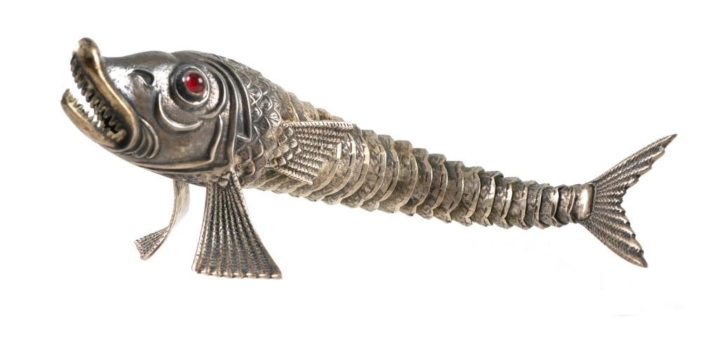 Appraisal: GARRIDO SPANISH STERLING ARTICULATED FISHArticulated sterling silver fish sculpture by