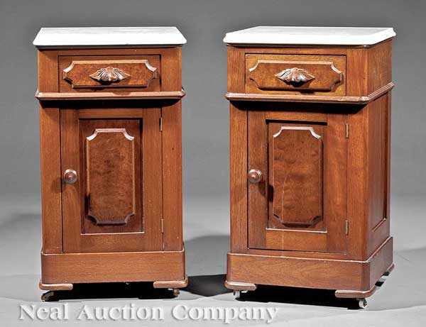 Appraisal: A Pair of American Renaissance Carved Walnut Bedside Commodes th