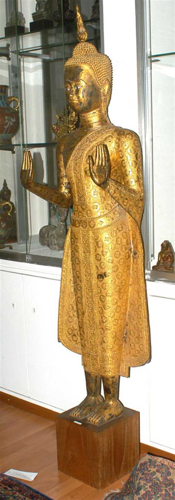 Appraisal: LARGE GILT BRONZE STANDING BUDDHA Thailand Rattanakosin th century H