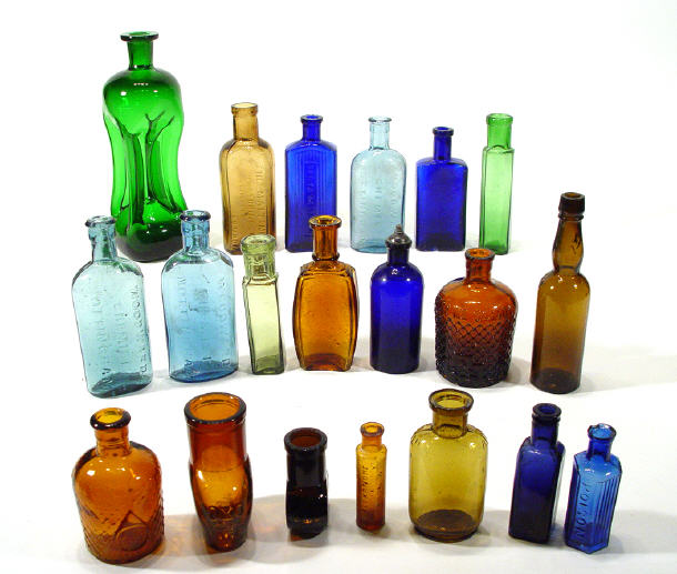 Appraisal: Collection of Victorian and later colourful bottles including a pinched