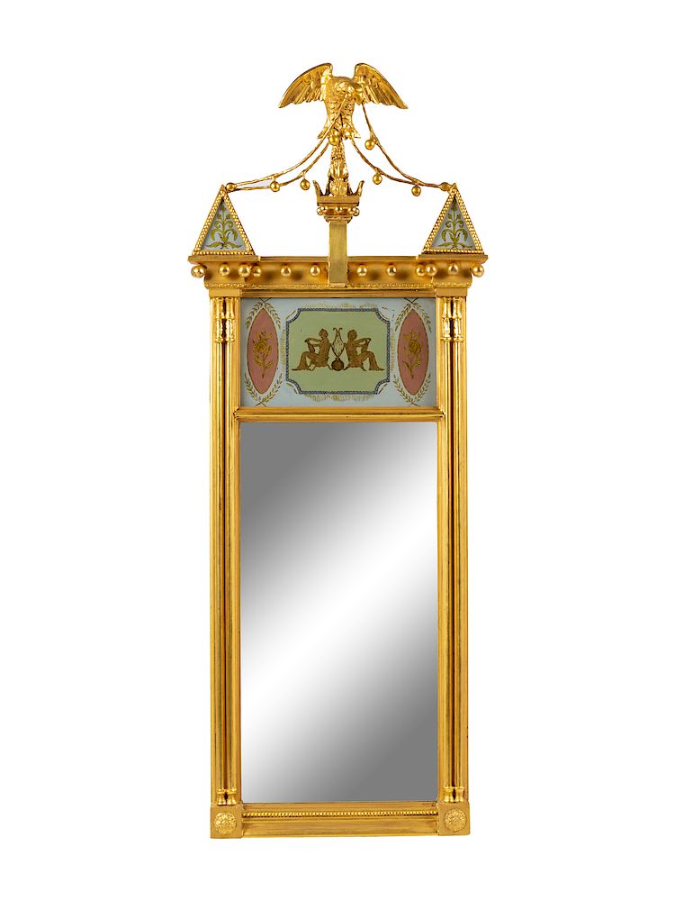 Appraisal: A Federal Giltwood and glomis Mirror A Federal Giltwood and