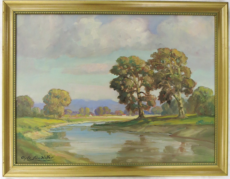 Appraisal: CLYDE LEON KELLER OIL ON CANVASBOARD Oregon - Happy Hunting