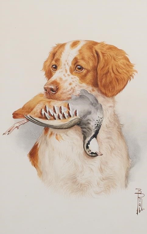 Appraisal: Boris Riab Russian - Watercolor of hunting dog with retrieved