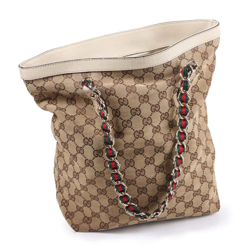 Appraisal: Gucci GG canvas tote bag with cream leather trim interwoven