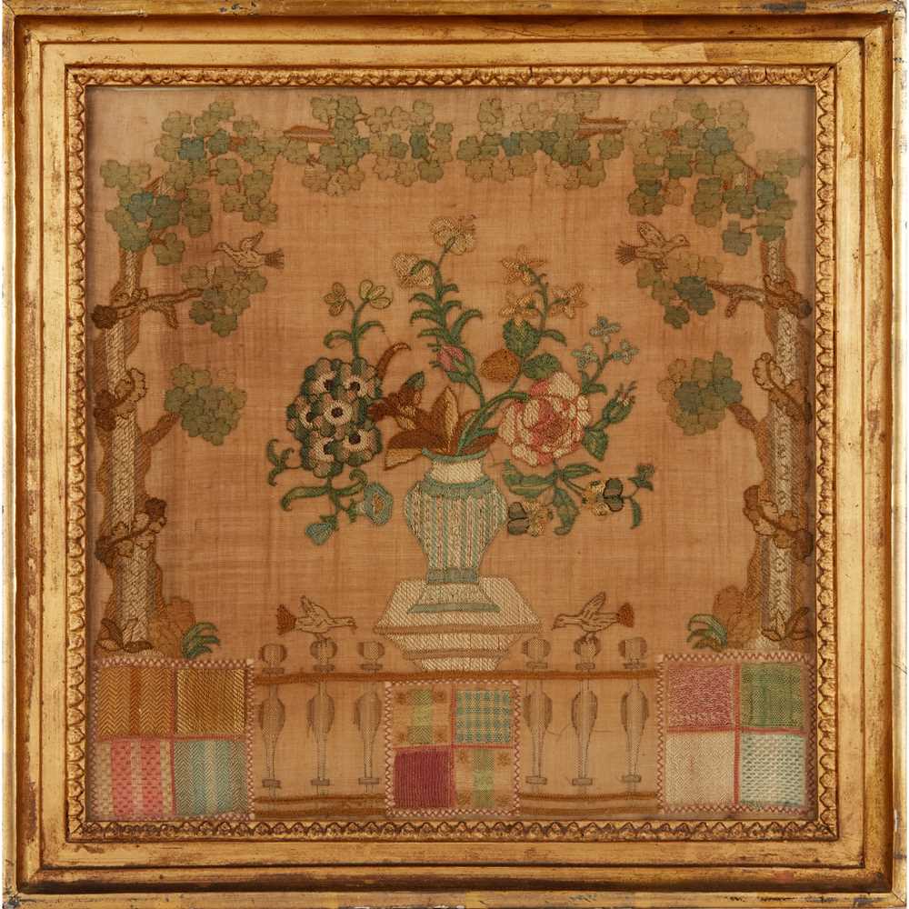 Appraisal: REGENCY NEEDLEWORK SAMPLER EARLY TH CENTURY of square form depicting