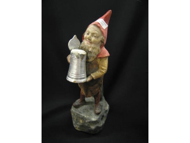 Appraisal: German Terra Cotta Figurine gnome with stein tall Prosit signed