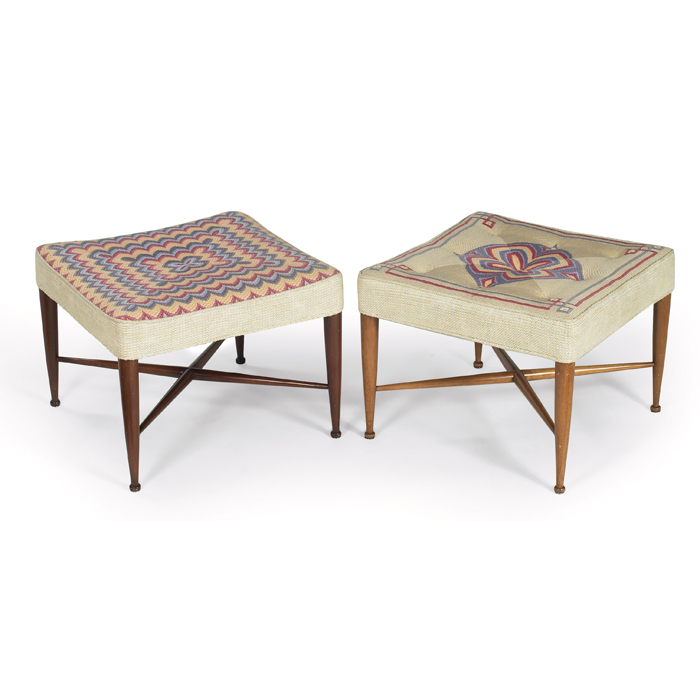 Appraisal: Edward Wormley stools pair by Dunbar mahogany bases square seats