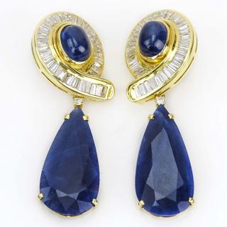 Appraisal: Vintage Large Pear Shape Sapphire Cabochon Star Sapphire Baguette Cut