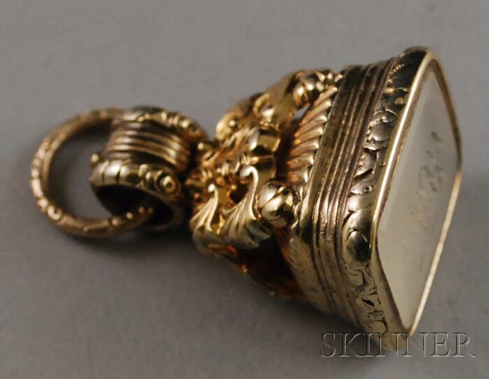 Appraisal: Low-karat Gold Watch Fob with monogrammed intaglio total dwt