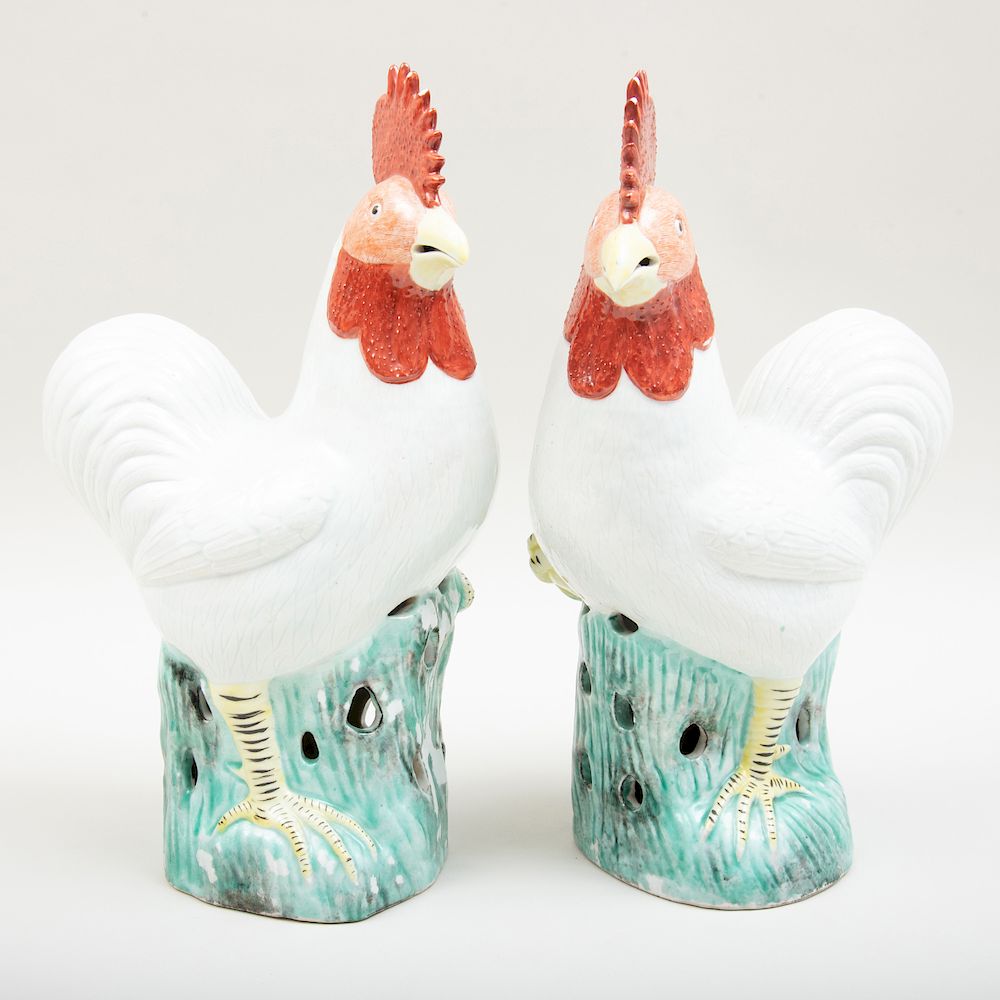 Appraisal: Pair of Large Chinese Export Style Porcelain Figures of Roosters